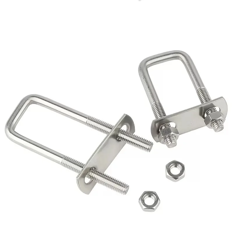 M6 M8 304 Stainless Steel Square Clamp U Bolt Right Angle U Screw Clamp Nuts Plate Baffles Bolt Set