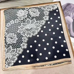 Elegant Red and Blue 100% Mulberry Silk Paisley Scarf for Women - Luxurious Square Neckerchief (Black polka dot)