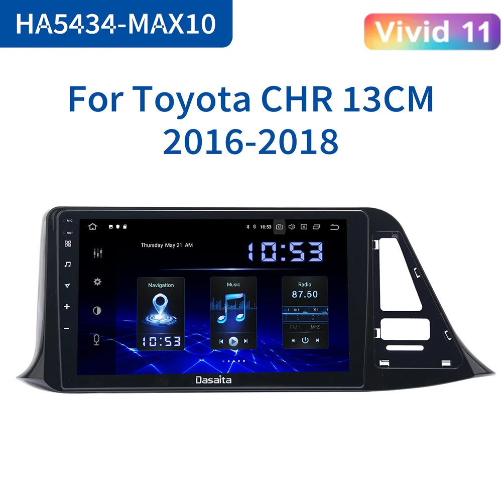 

Dasaita Autoradio 1din Android 10.0 Car Radio for Toyota C-HR CHR 2016 2017 2018 GPS Car Stereo 9" IPS Screen 64GB ROM