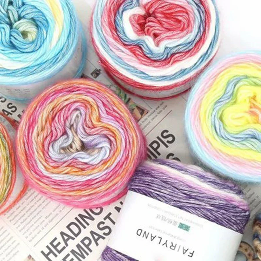100g Rainbow Woollen Yarn New Soft Hand Woven Cake Yarn Hat Scarf Sweater Dyeing Crocheting Fancy Blend Yarn 2