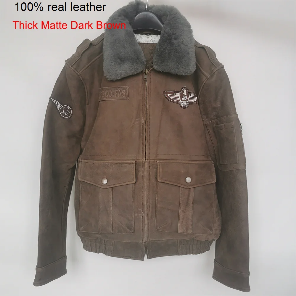 

SALE CLEARANCE! 100% Genuine Leather Flight Jacket Men Winter Coat Warm Natural Fur Collar M177