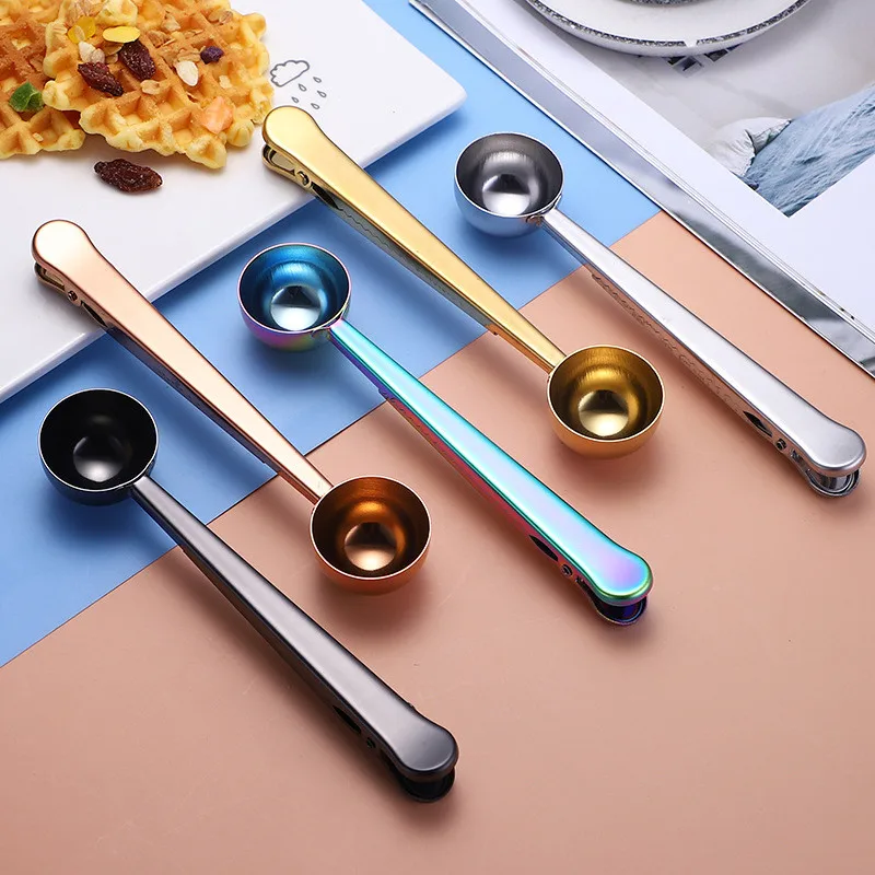 Stainless Steel Nordic Style Coffee Cereal Coffee Bean Spoons Multi-function Sealing Fresh Keeping Clip Kitchen Accessories Tool