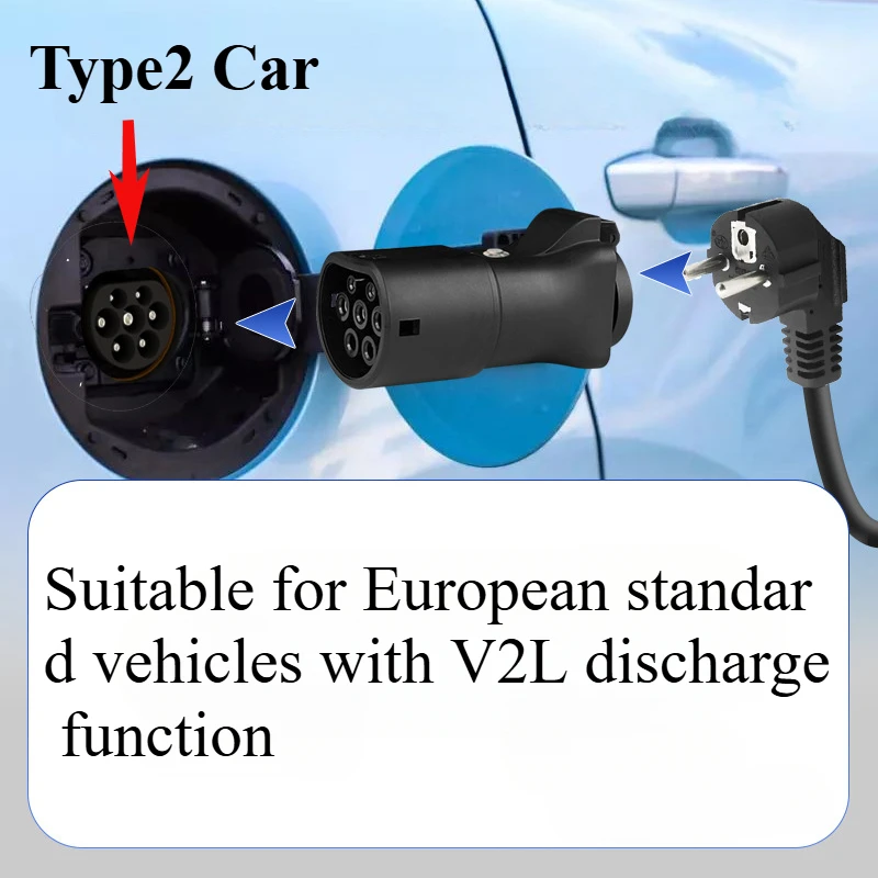 V2L Discharger Optional Plug for Type2 Car Dischar EV Adapter V2L Vehicle to Load Type 2 Support MG BYD SMART Xpeng v2l connector ev charging adapter