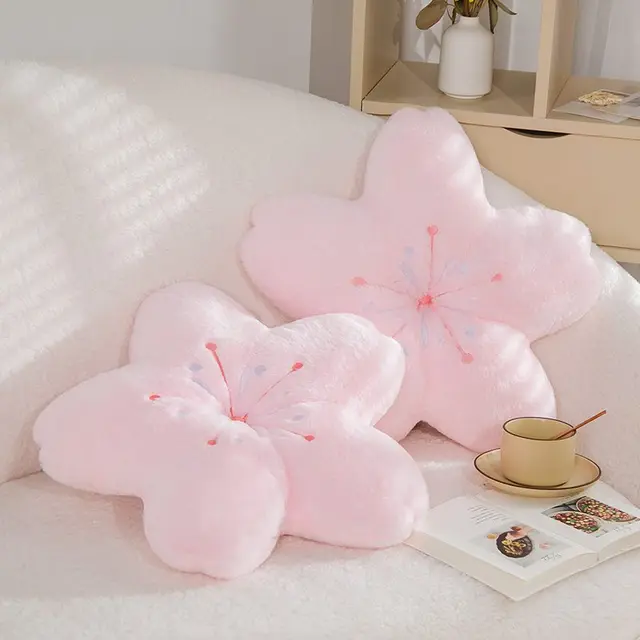 45cm New Pink Sakura Plush Pillow Kawaii Flowers Plush Pillow Mat Lifelike Soft Cherry Blossom Cushion Plushie Props 1