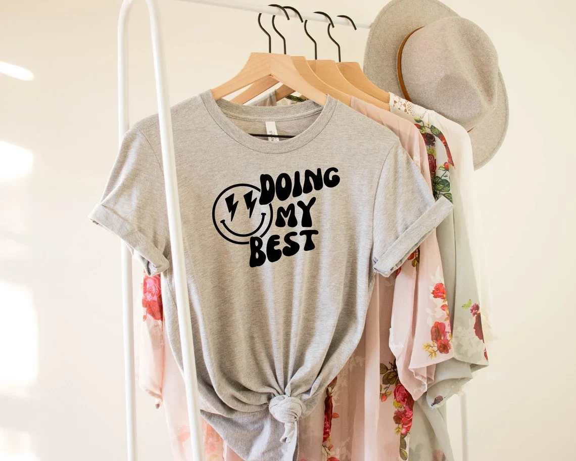 

Забавная футболка с рисунком Sugarbaby Doing My Best, рубашка с надписью «Self Love», футболка в стиле унисекс, позитивная трендовая крутая футболка, хлопковая футболка