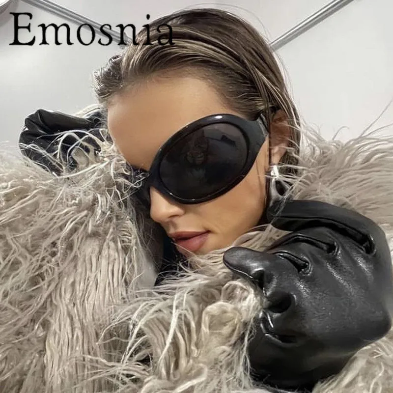 

Emosnia 2023 Oversized Steampunk Sunglasses Women Men Luxury Brand Oval Sports Punk Sun Glasses for Ladies Retro 2000's Eyewear