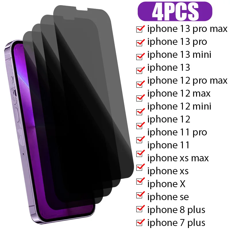 4Pcs Privacy Glass For iPhone11 12 13 14 Pro Max Mini Anti Spy Peeping Screen Protector For iPhone14 6 6S 7 8 Plus SE 2020 2022