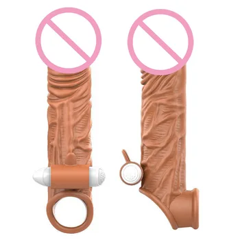 Soft Silicone Reusable Penis Extender Sleeve Male Cock Ring Vibrating Penis Extender Condom Dildo Enhancer Delay Ejaculation 5