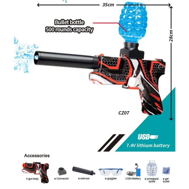  Pistola de bolas de gel, pistola de juguete eléctrica de bolas  de gel con 2 baterías recargables, juguete automático de bolas de gel para  juegos de disparos al aire libre, juguete