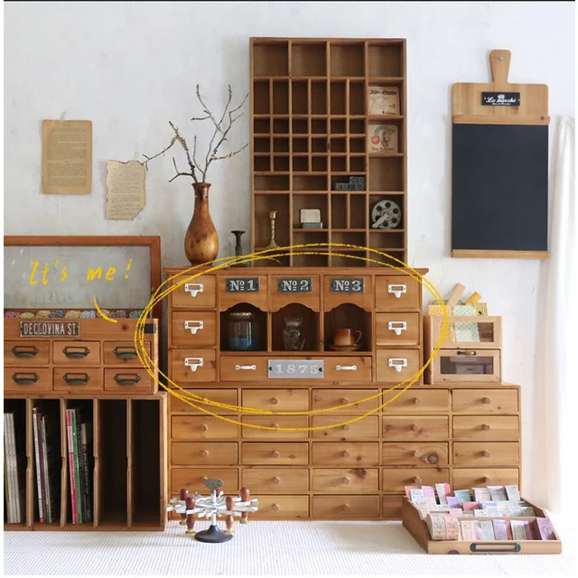 Természetes Fenyő Szilárd Fa Úszó Fali Szekrény Mini Mellkas 10 Fiókos Kávéállomás Tároló Otthoni Dekoráció - Image 2