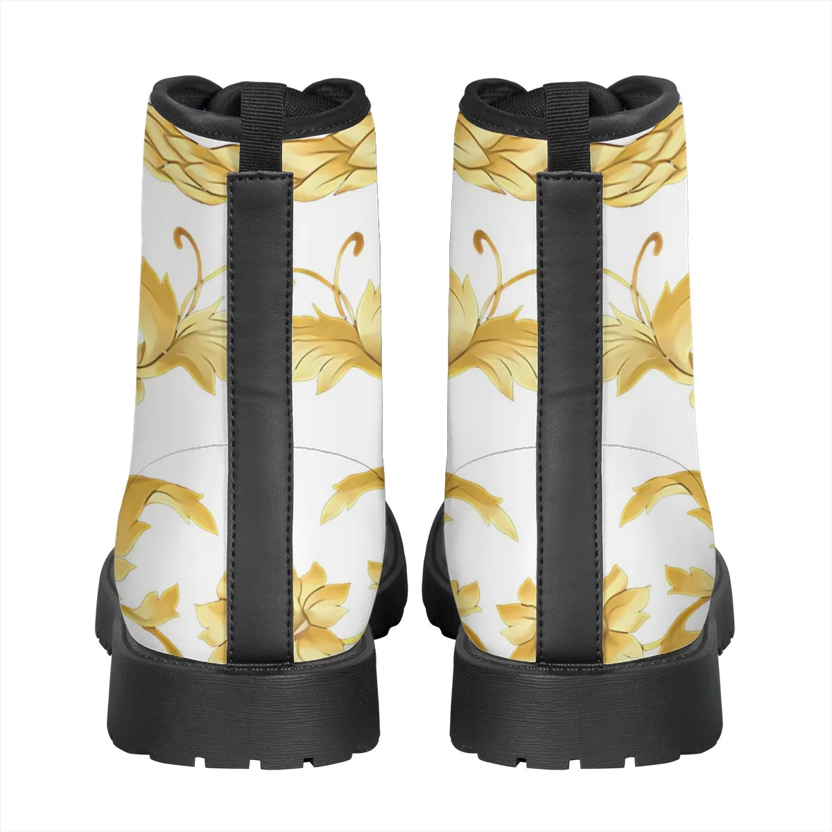 Size 35-46 INS Woman PU Leather Ankle Boots Fashion White And Golden Rococo Prints Shoes Woman Short Classic Boots