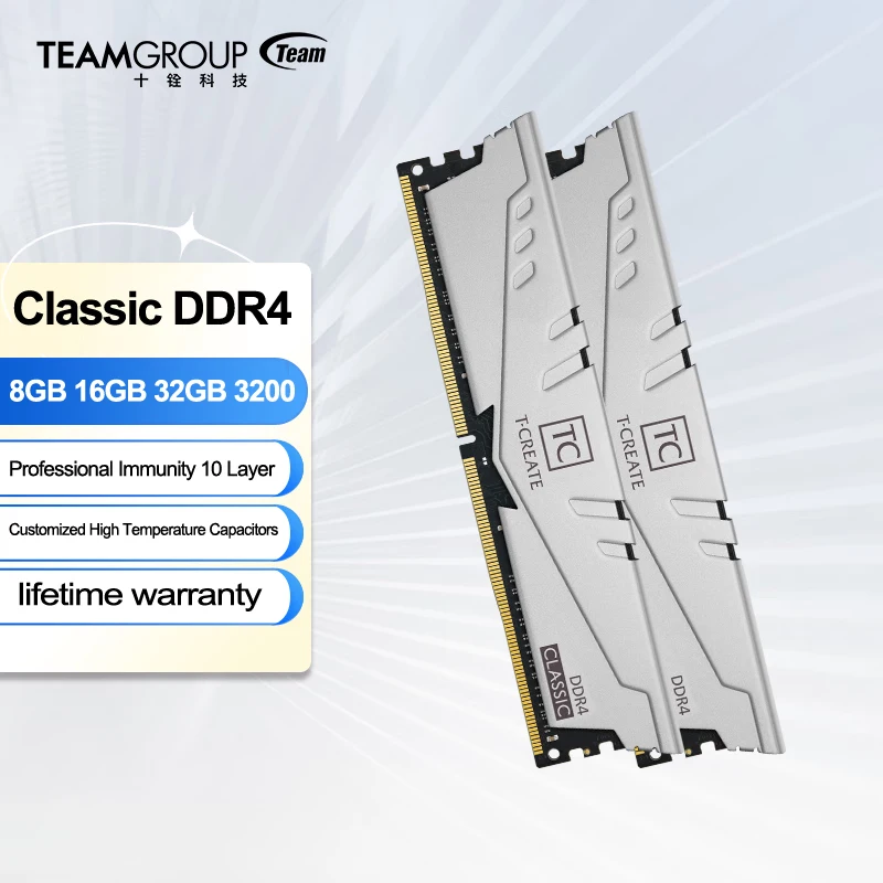 Team Group - Classic 10L Mémoire PC 8Go (2x8Go) DDR4 3200MHz CL22 Blanc -  RAM PC - Rue du Commerce