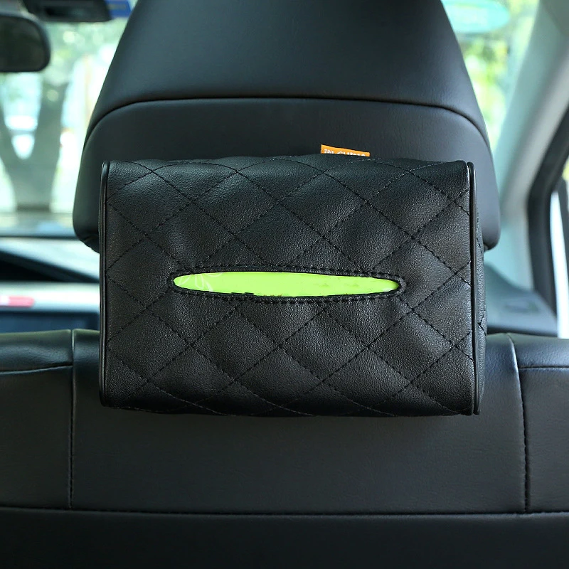 Tissue Box Solid Color Checkered Leather Wear-Resistant Car Seat Back Sunshade Hanging Buckle Strap
