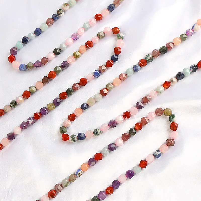 Natural Stone Faceted Mixed Colorful Jasper Crystal Agate Spacer Beads For Jewelry Making DIY Bracelet Necklace 15