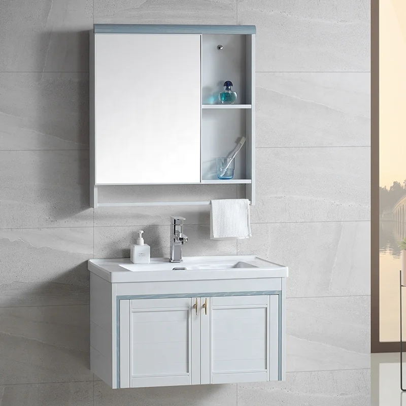 Small Traditional Design Bathroom Unit Rectangle Bathroom Cabinet With Wash Basin And Mirror
