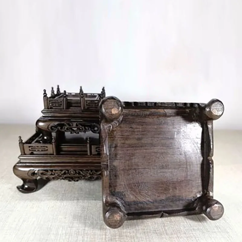 Wood Square Bonsai Carved Figue Budha Statue Bust Disply Pedestal Vase Artical Stand Luxury Collection Base