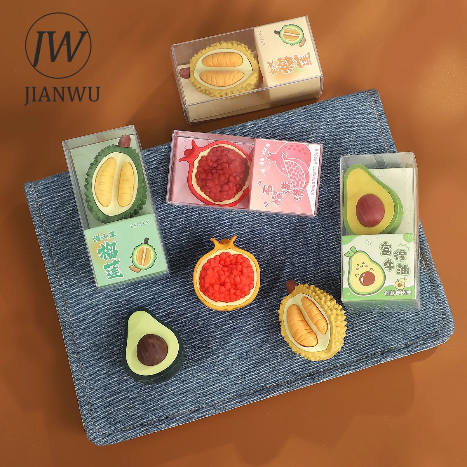 JIANWU 1Pc 두리안 아보카도 석류 과일 모양의 재료 콜라주 지우개 크리 에이 티브 DIY 저널 학생 용품 문구