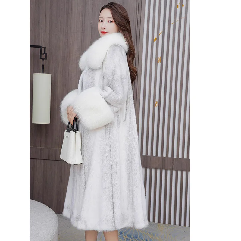 Luxury Brand Fur Coats Women Big Size Long Faux Fur Jacket Warm Thick Winter Jacket Fur Collar Long Sleeve Women Clothing