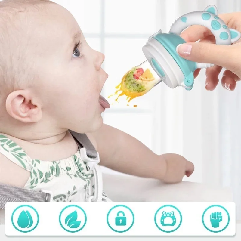 3 in 1 bag Newborn Baby Fresh Food Feeder Teether Toy Fruit Feeder Pacifier Training Eat Fruit Grinding Stick Cute Pig Food Bag