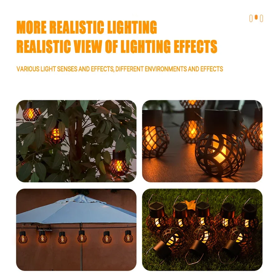 Solar Lamp KDULIT Outdoor Waterproof Hollow Flame Ball Lantern Courtyard Landscape Garden Chandelier Decorative Hanging