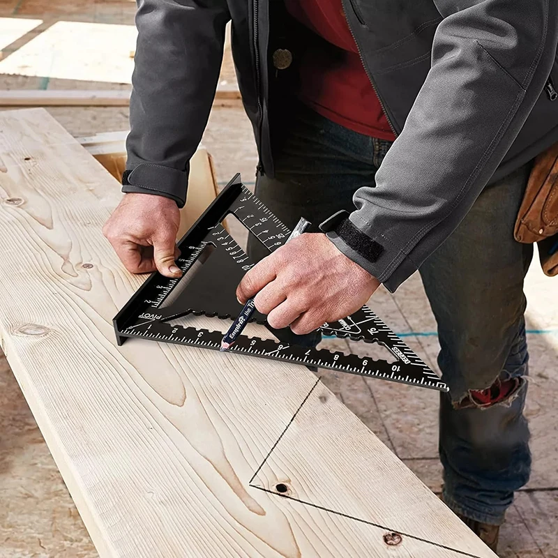 Carpenter Measuring Tool 12/7 inch Rafter Square Alloy Metal Triangle Ruler Protractor for Woodworking and Carpentry