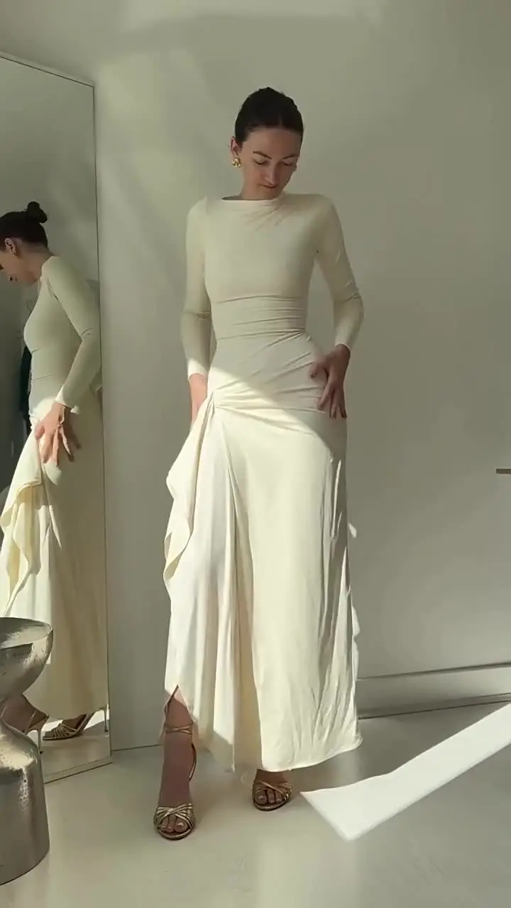 LangMao сексуальное платье макси со шнуровкой до бедра и длинными рукавами для