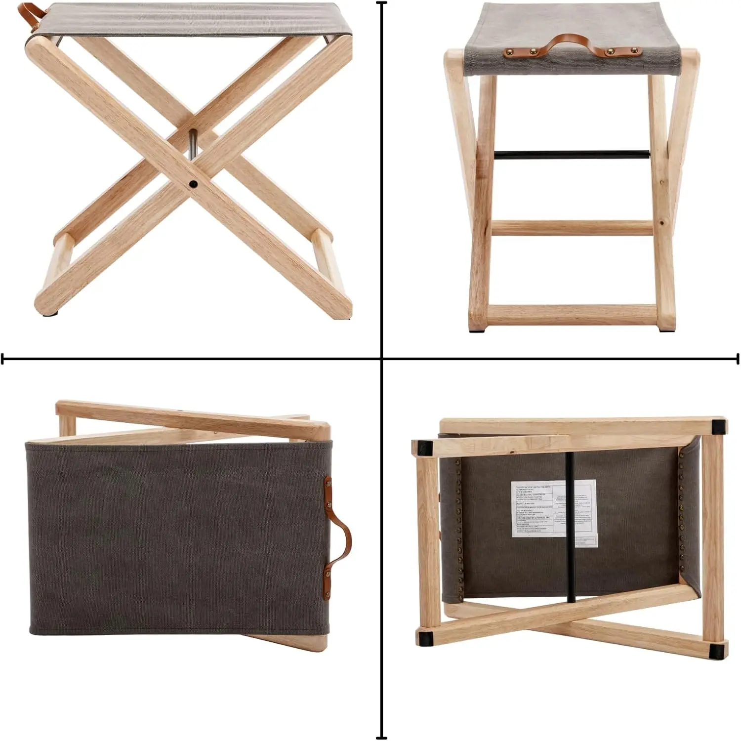 Folding Canvas Camp Stools Set of 2, Wood Folding Camping Stool Patio Portable Foot Stool Slacker Chair for Garden Outdo