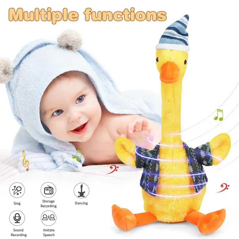 Dancing Duck Electron Plush Toy Soft Plush Doll Toddler Learn Talking Toy Light Repeating Swing Dancing Duck Stuffed Gifts