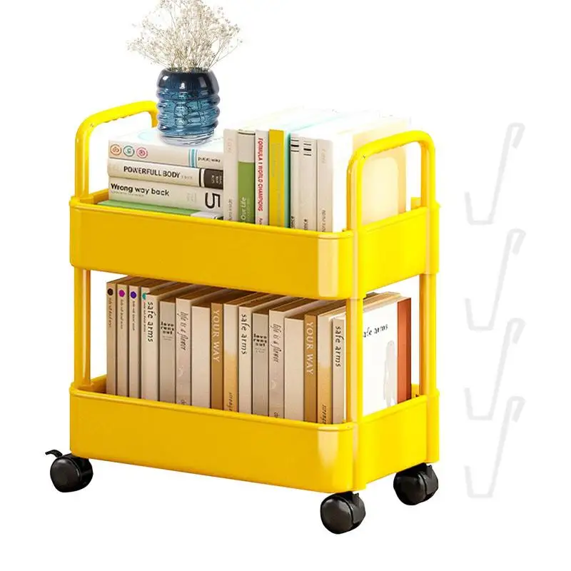 

Movable Bookshelf Cart Book Rack Large Capacity Bookcase Multi Functional Mobile Book Cart Organizer for Bedroom Living Room