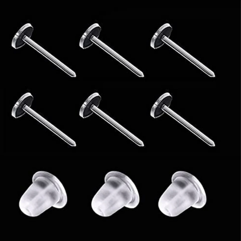 100 set di orecchini in plastica semplici ipoallergenici, perni