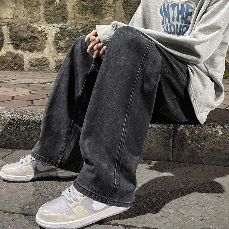 Autumn Men's Jeans Korean Version Student Loose Casual Pants High Street Straight Wide Legs Denim Pants Fashion Baggy Trousers 5