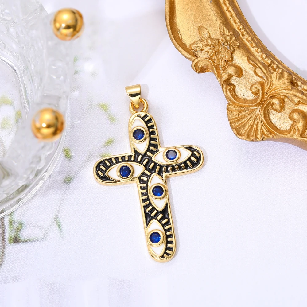 Juya 18K echtes Gold vergoldet DIY Handwerk Emaille Christian Kreuz Charms Anhänger für handgemachte Dekoration religiöse Schmuckherstellung – Detail 13