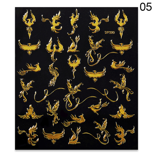 Pcs Gold 3D Nail Stickers Colorful Dragon Phoenix Transfer Sticker Adhensive Slider Decals Nail Art Decorations Manicure Wraps
