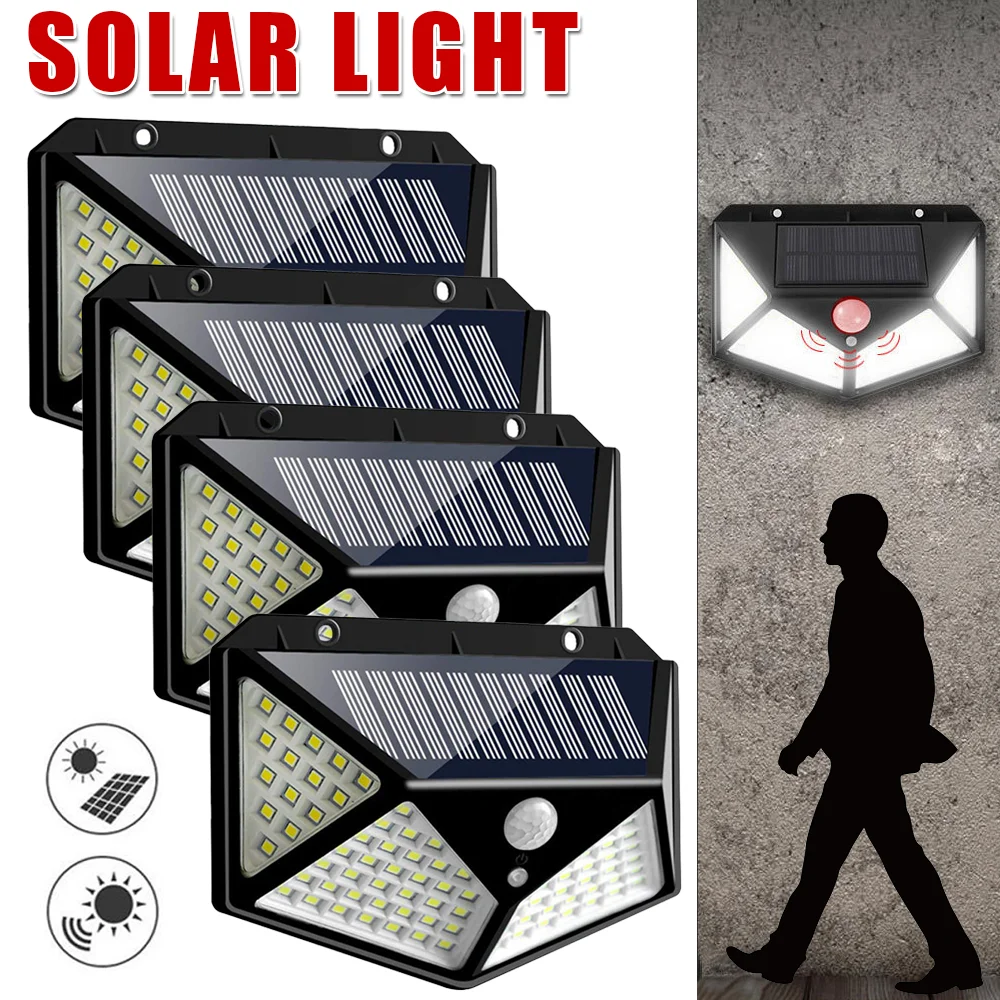 2-12pcs 100 LED Solar Power Motion Sensor Light Outdoor Security Garden Waterproof