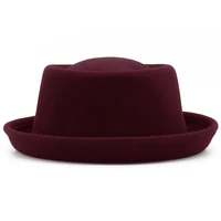 100% Wool Felt Pork Pie Hat Women Men Fedora Curved Brim Crushable Woolen Hats 2