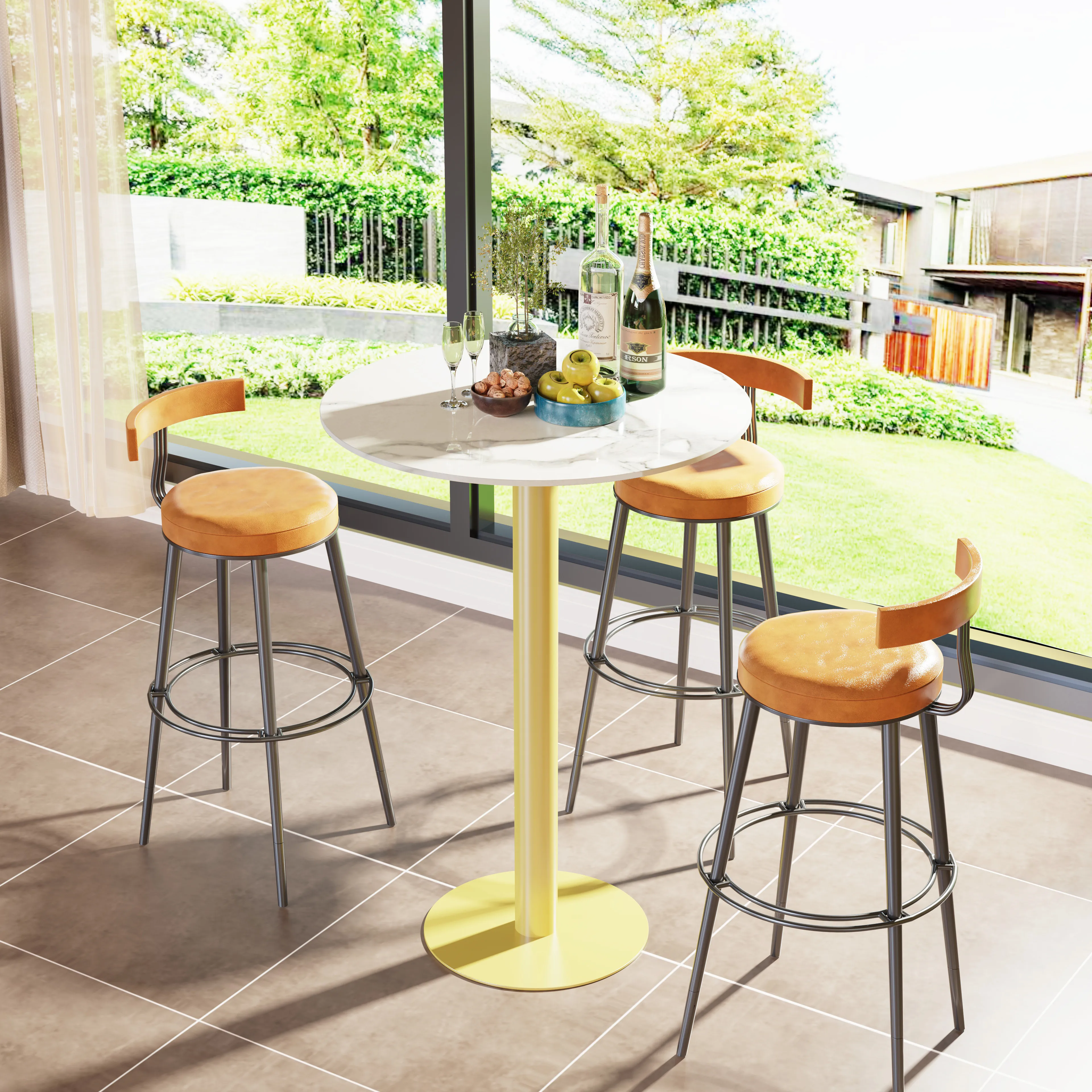 Wisfor Round Bar Table 100cm High Bar Height Round Bistro Pub Table Sintered Stone-top Dining for Business Commercial Cafe