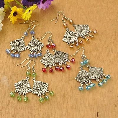 Kissitty 20 Pairs Mixed Color Tibetan Style Chandelier Earrings With Glass Beads Brass Earring Hooks For Women Jewelry Findings