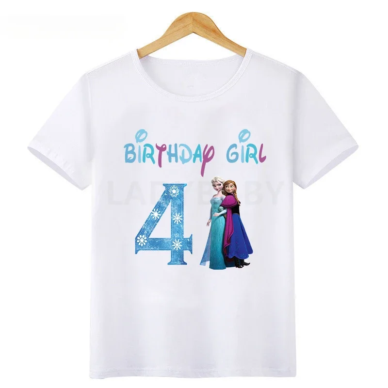 thumbnail image 1 of Camiseta de algodón de cumpleaños para niña de Elsa, Anna y Frozen de Disney, ropa para niños de 1, 2, 3, 4, 5, 6, 7, 8 y 9 años, ropa para bebés, 1 of 5