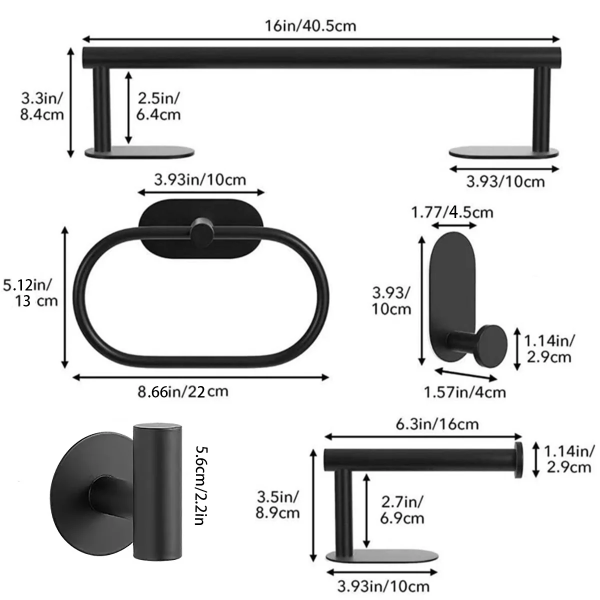 Wall Mount Toilet Towel Paper Holder 5PCS/7pcs Adhesive Black Silver Kitchen Roll Paper Stand Hanging Napkin Rack Bathroom Set