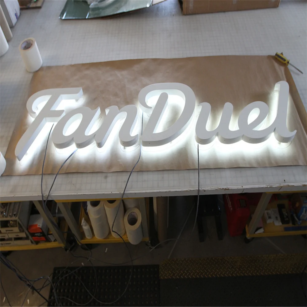 Factory Outlet Exterieur Rvs 3D Back Lit Led Letters, Custom Outdoor Metalen Halo Verlichte Uithangborden