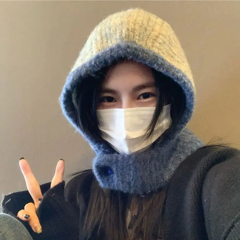Women Knitted Hat Balaclava Winter Thicken Warm  Anti-Pilling Beanie Ladies Windproof Earflaps Scarf Hat Adult Casual Plush Caps 2