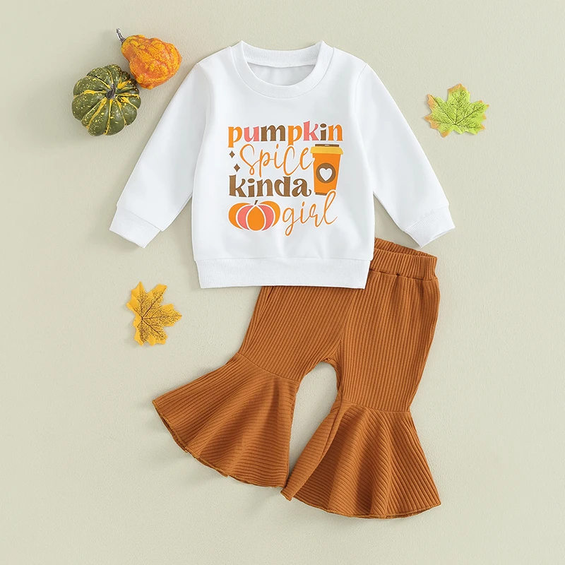 

Little Baby Girl Thanksgiving Cute Outfit Long Sleeve Letter Sweatshirt Loose Flare Pants 2Pcs Fall Clothes Set