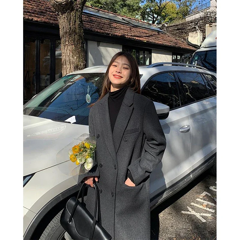 MEXZT Long Wool Blends Coats Women Streetwear Black Blazer Korean Quilted Woolen Jackets Winter Elegant Overcoat Thick Outerwear 6