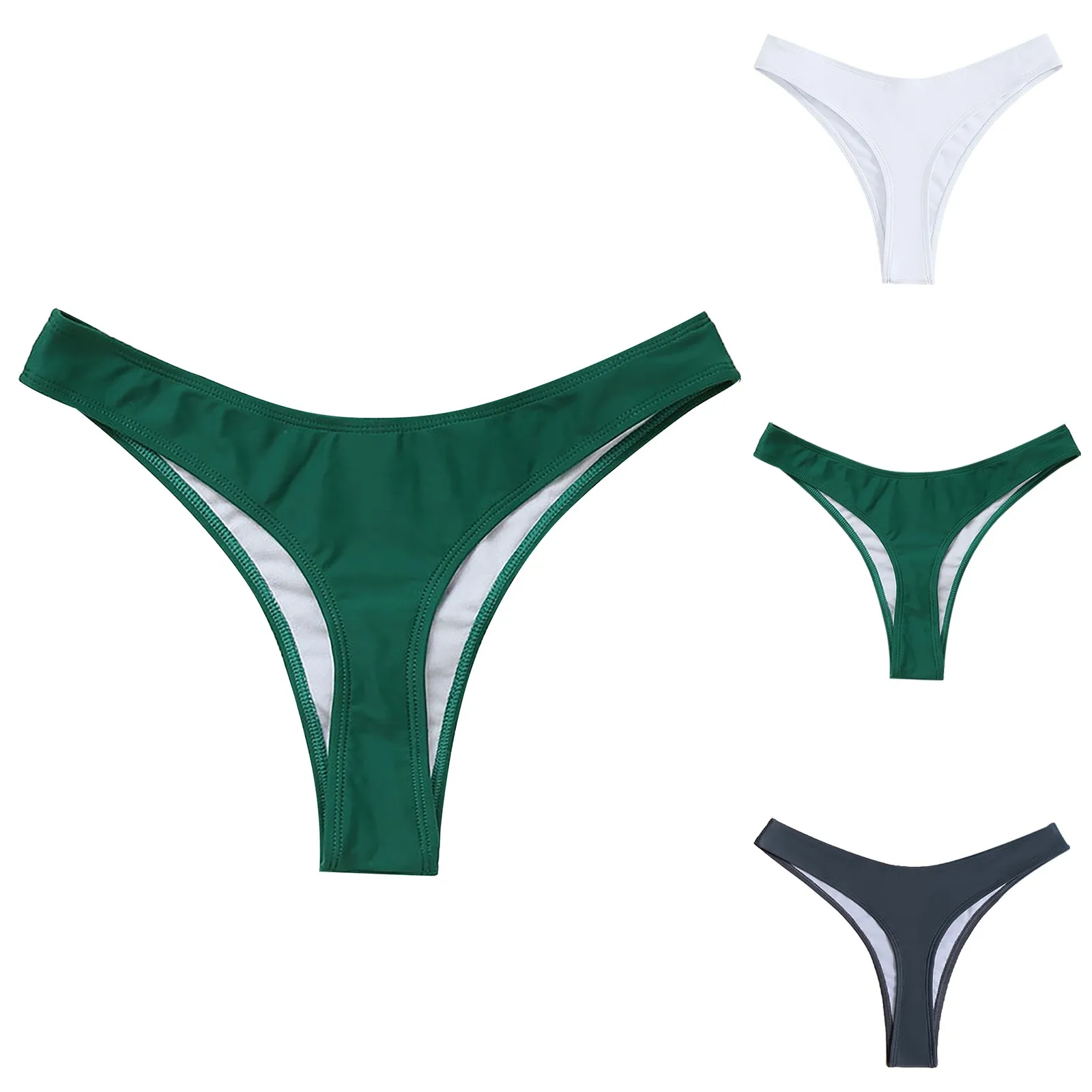 

2024 New Fashion Ladies Thong Swim Trunks High Cut Solid Color Thong Swimwear Women Bikini Swim Trunks Beachwear