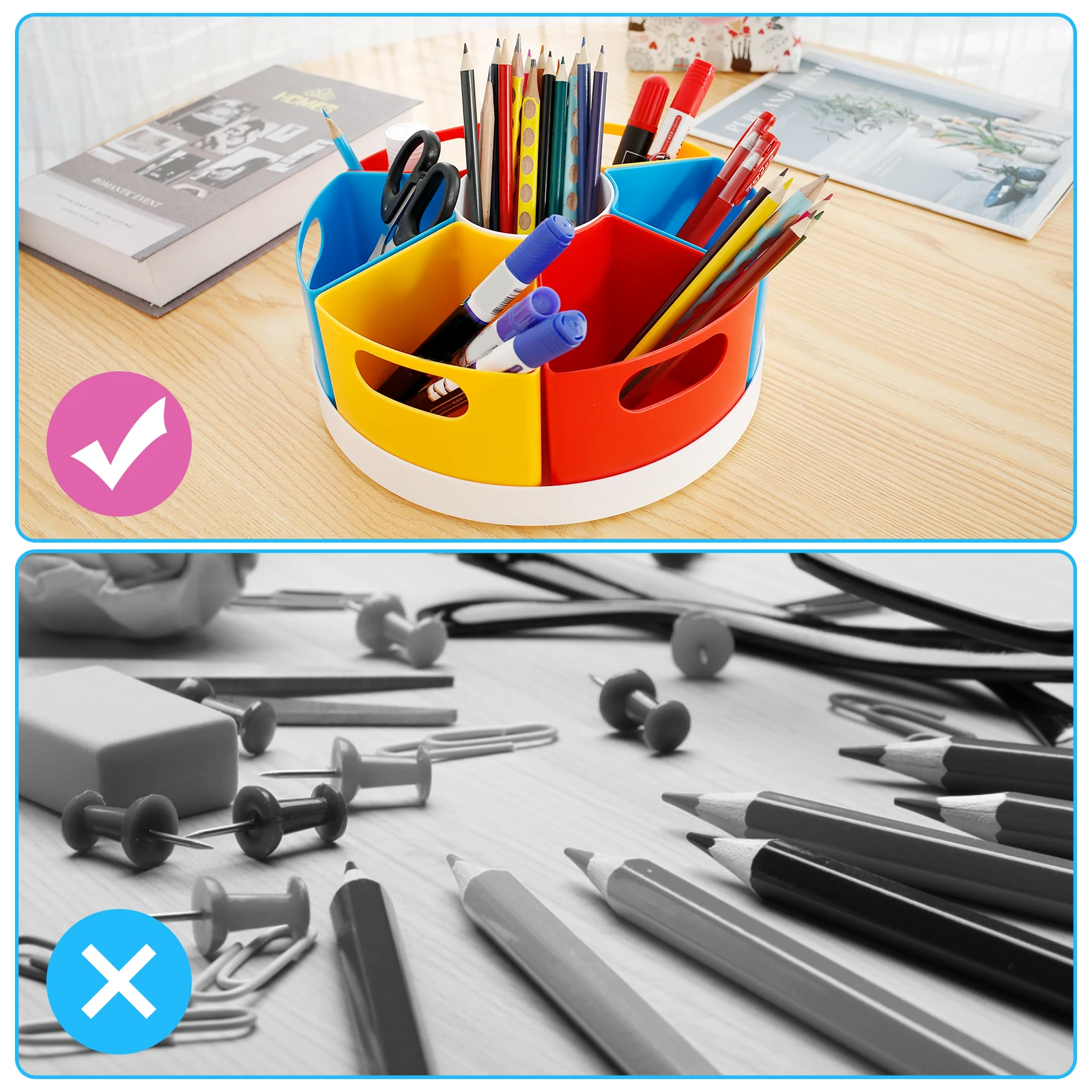 10/12inch 360&deg; Rotatable Art Supply Organizer Creative Pen Crayon Storage Portable Rotating Caddy Marker Desk