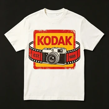 2026 Vintage Distressed Kodak 1888 Classic Camera Film Front Print Unisex T-Shirt Cotton Oversized Retro Streetwear Casual Tee