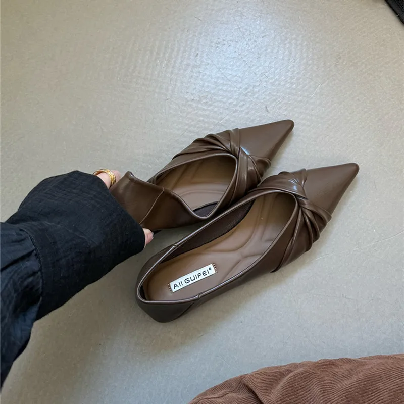 حذاء جلد مدبب للنساء ، حذاء مكتب ، كعب منخفض ، صند...