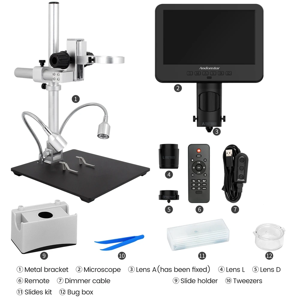 Andonstar AD246SM 2000x Trinocular Digital Microscope UHD 2160P HDMI Digital Microscope with Connection for PCB Soldering Tools