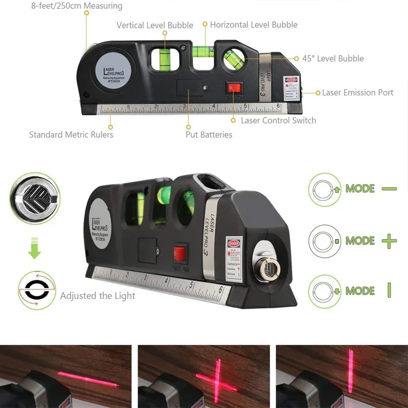Laser Level Line Tools with Tripod Multipurpose Adjustable Laser Level Kit Standard Cross Line Lase 8 Feet Measure Tape Ruler