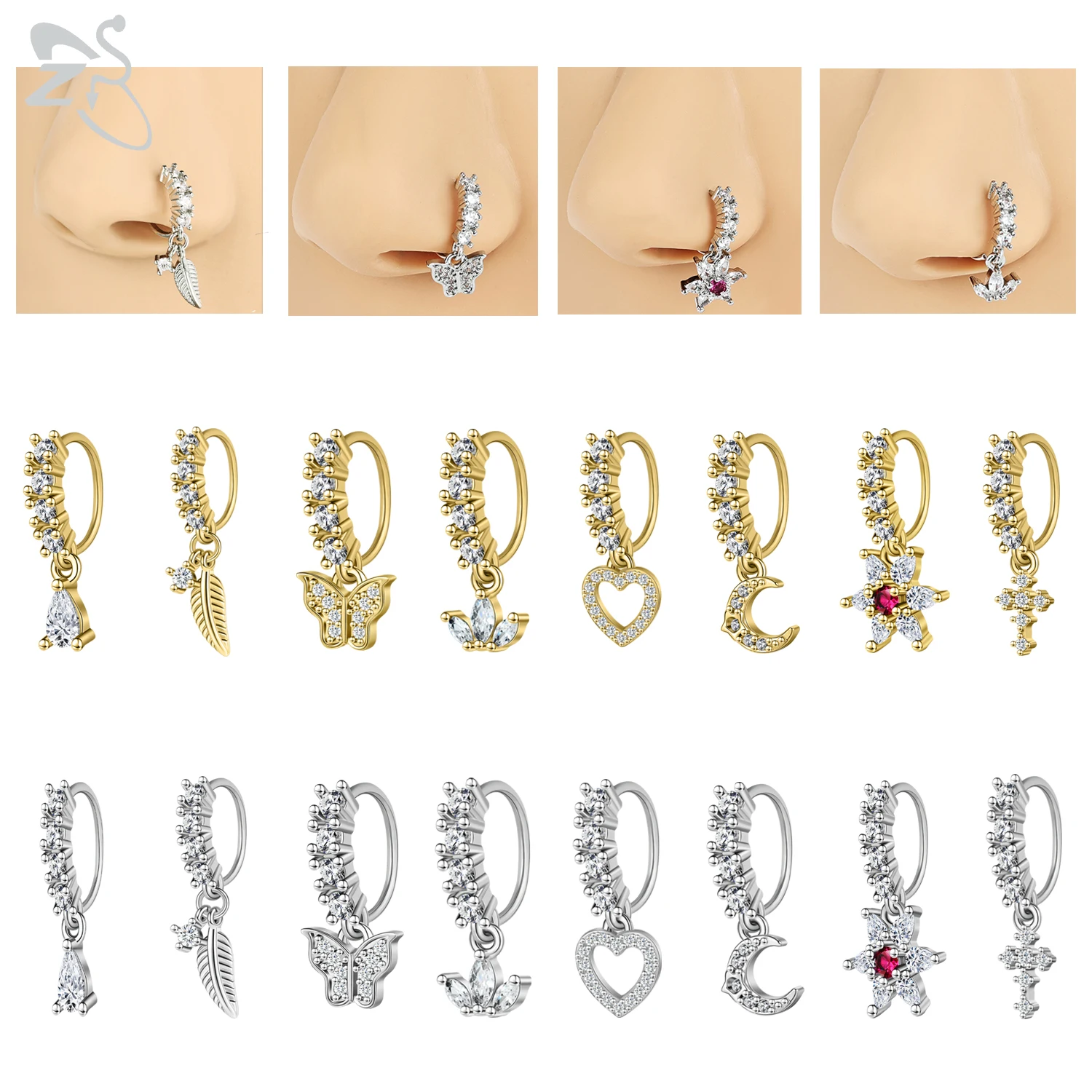 Butterfly Leaf Moon Shape Nose Piercing Septum Ring Stainless Steel Nose Clicker Cartilage Piercing 20G 1PC